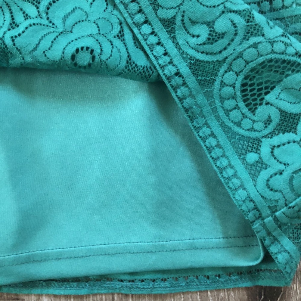 Eliza J Dress 8 Green Lace Overlay Lined Shift Floral Sleeveless‎ Back Zip - Picture 9 of 14